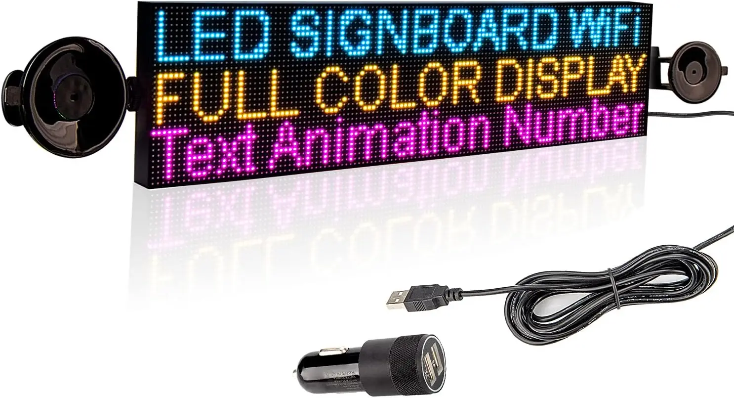 

P4 Full Color WiFi LED Sign Car Message Board, Scrolling LED Billboard Support Text, Images, Animation, Countdown, Time