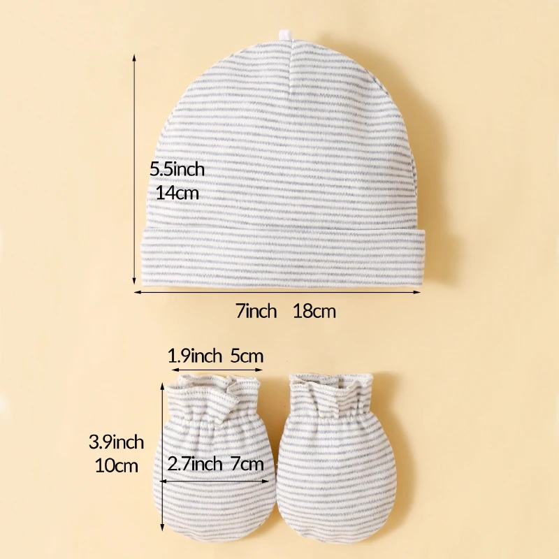 3 Hats and 3 Pairs of Mittons Newborn 100% Cotton Soft Comforttable Solid Color Baby Face Scratch Prevention Gloves 0-12 Month