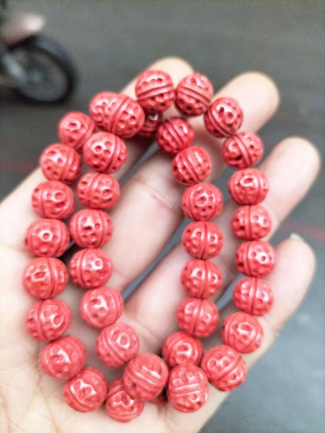 

Natural 100% real red Cinnabar Jade carved Walnut bead Bless peace beads bracelets for couples woman men Gift with jade bracelet