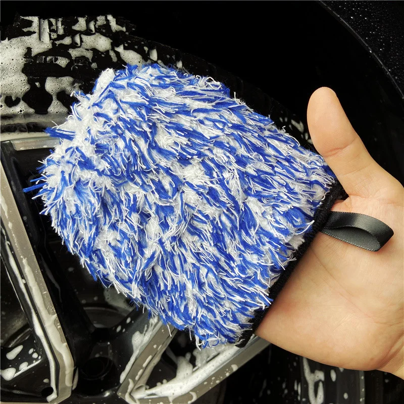 Two-sided Cleaning Gloves Pocket Design Soft Microfiber Car Body Detailing Washing Strong Water Absorbent Cleaner Glove Mitt