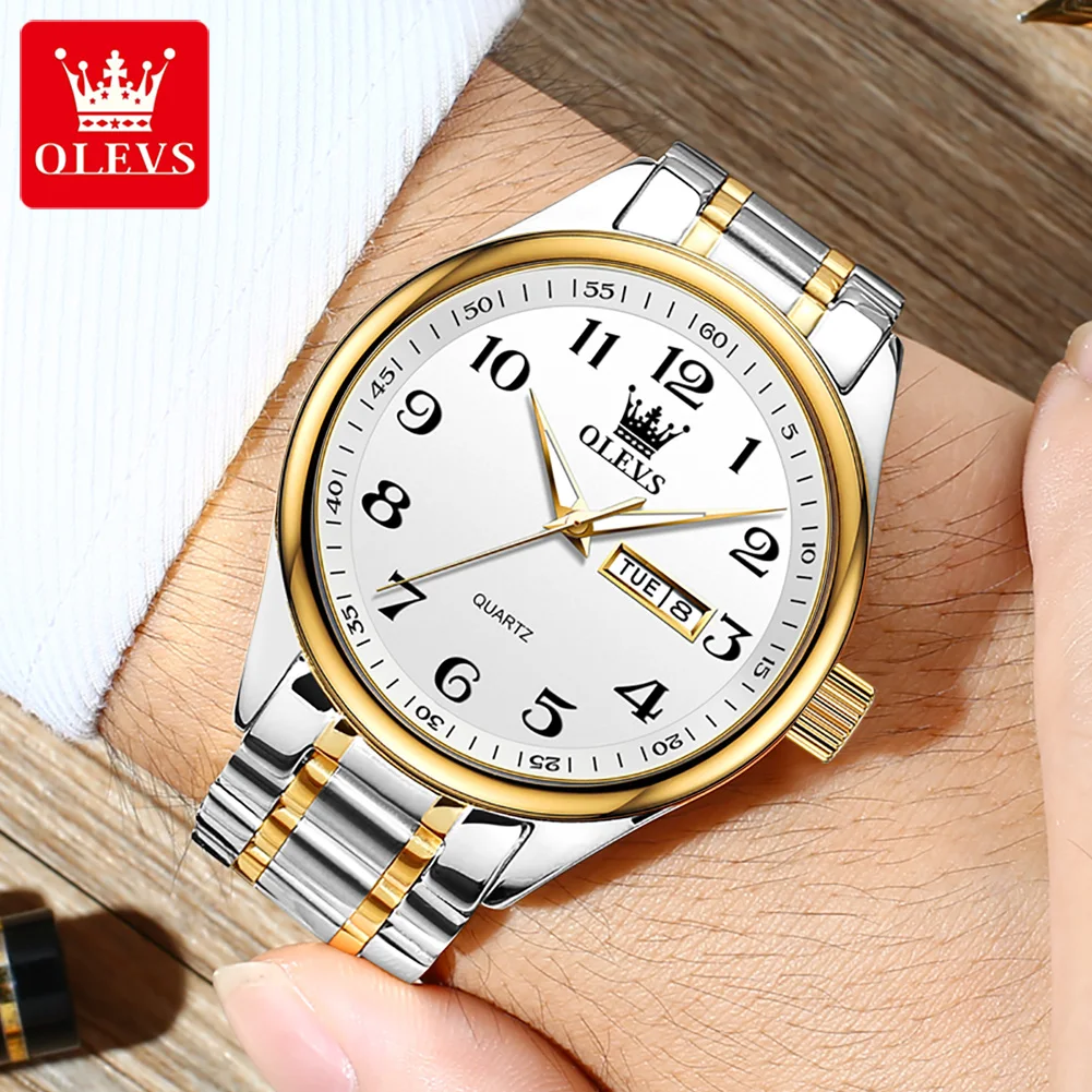 OLEVS-reloj de cuarzo clásico para hombre, cronógrafo de pulsera con esfera Digital, indicador de fecha y semana, luminoso, resistente al agua,