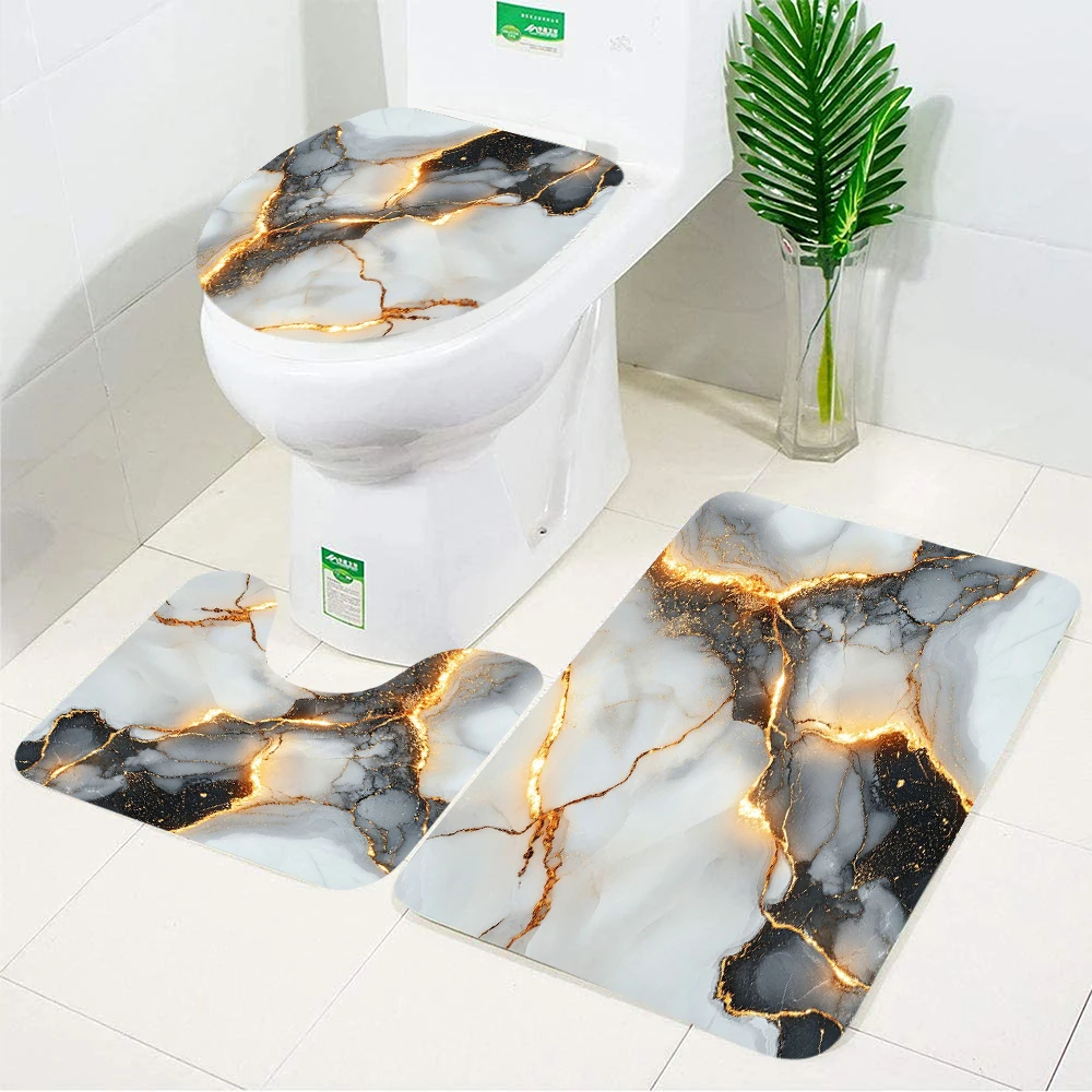 

Комплект для ванной комнаты с мраморным узором и золотой нитью: противоскользящий коврик, придверный коврик, коврик для душевой, влагопоглощающий коврик для туалета