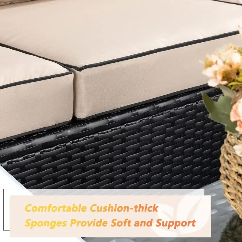 Shintenchi Patio Furniture Sets 3 Pieces Outdoor Sectional Sofa All-Weather Rattan Wicker Sofa Small Patio Conversation Couch