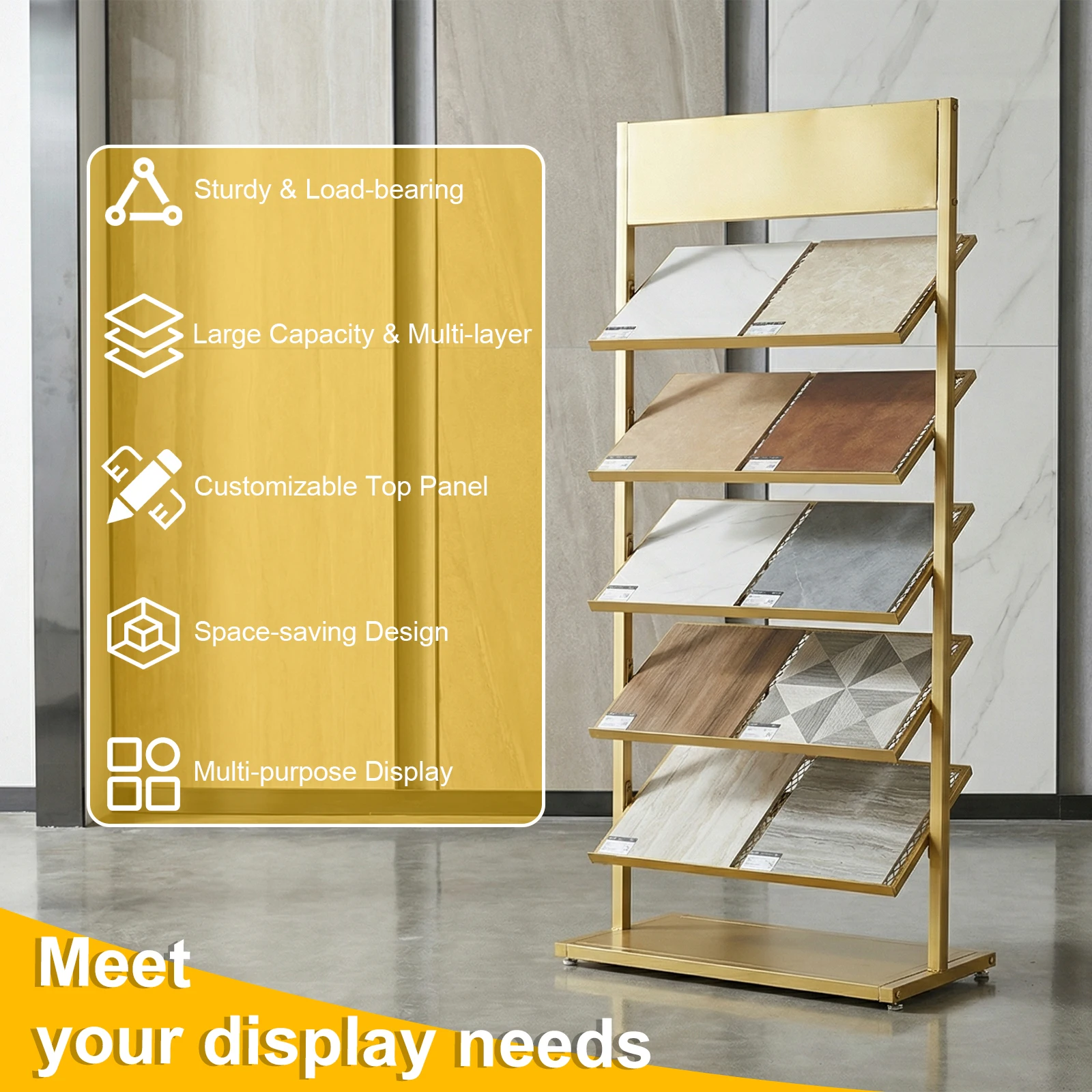 

5-Tier Metal Porcelain Sample Display Stand 26.38x13.78x59.06inch Floor Tile Organizer Holder for Exhibition Craft Fair Supplies