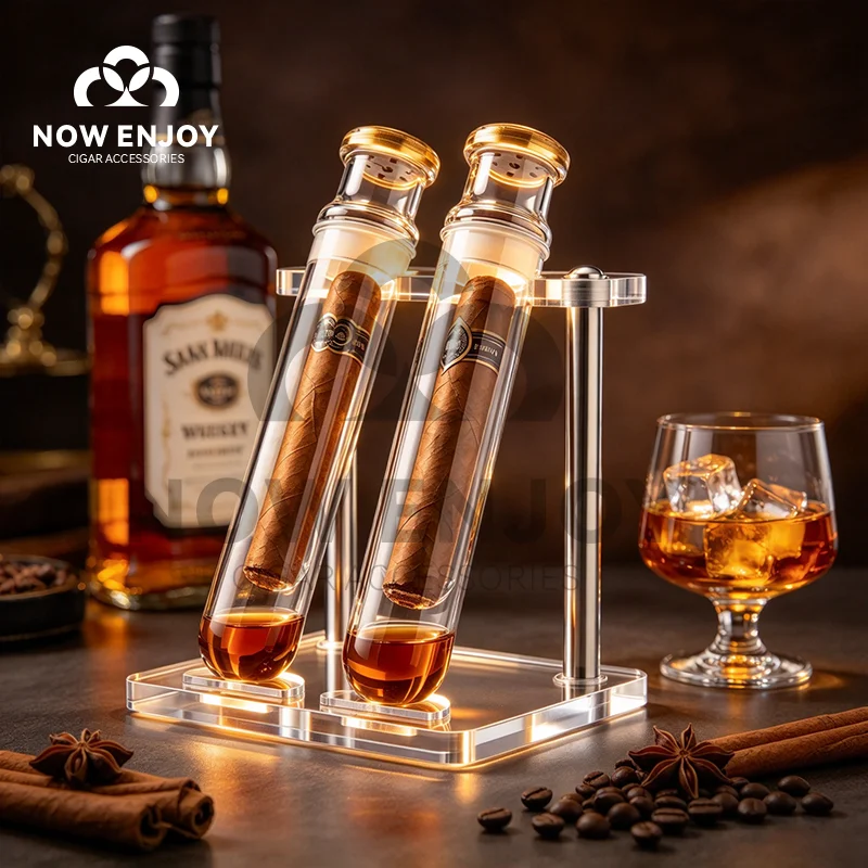 Borosilicate Glass Cigar Tube Aromatherapy Humidors Tubes Kit Humidity Control Straight Pipe Acrylic Base & Humidity Monitor