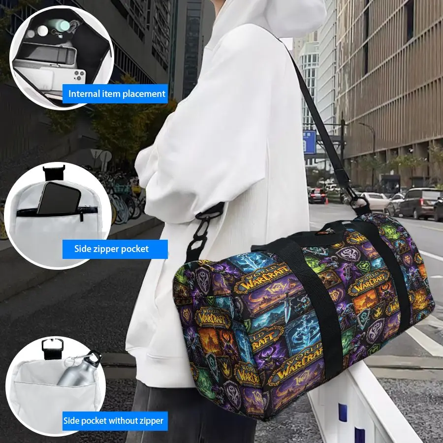 

World of Warcraft Print Duffle Bag Large Capacity Travel Sports Gym Bag Portable Overnight Weekend Bag with Multi Pockets
