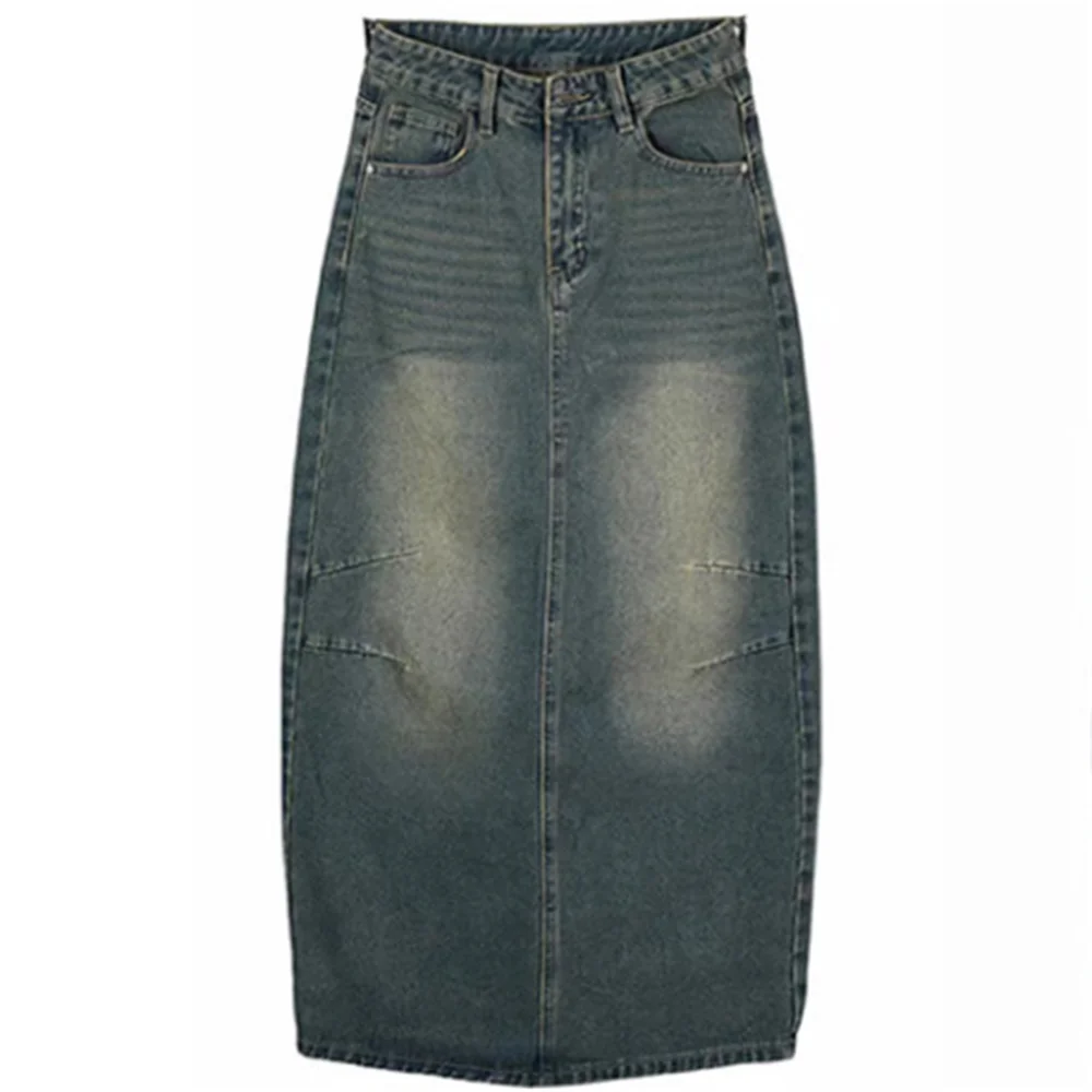 

Retro Straight denim skirt women autumn new high waist slim long loose skirt