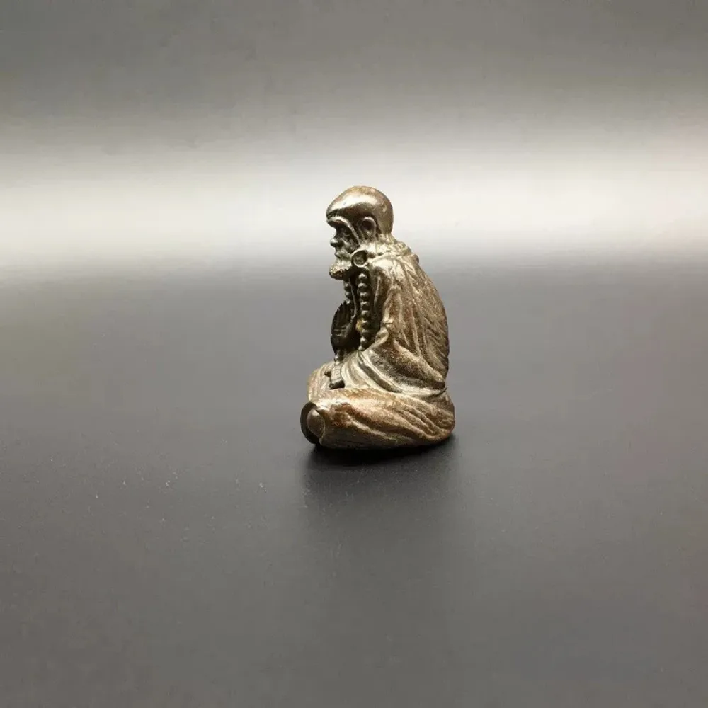 Mini Solid Brass Bodhidharma Buddhist Figurine Zen Patriarch for Desk Carved Home Office Feng Shui Gift