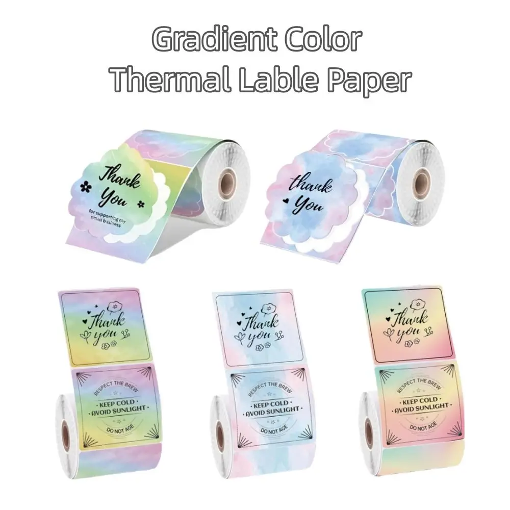 140pcs 50x50 mm Thermal Label Roll Tear-resistant Flower Shape Square Label Sticker Color Gradient Waterproof Label Roll Paper