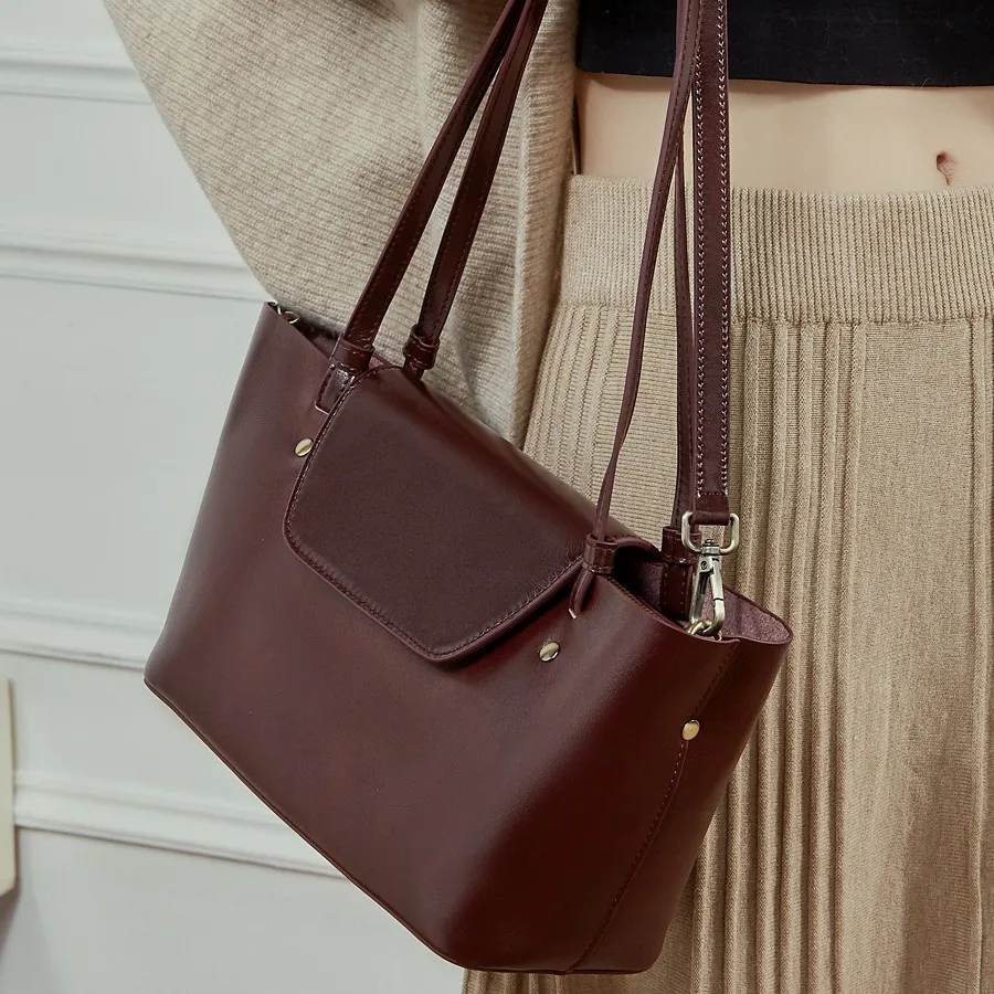 

Элегантная сумка-кроссбоди из натуральной кожи растительного дубления, новая, вместительная, на плечо, в корейском стиле, универсальная женская сумка