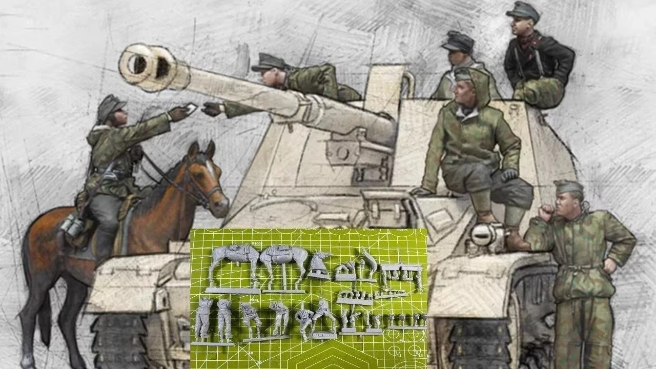 

1:35 Resin Figure Model Kit German Tankers and Dispatched Knights 6 People +1 Horse Unassembled and Unpainted