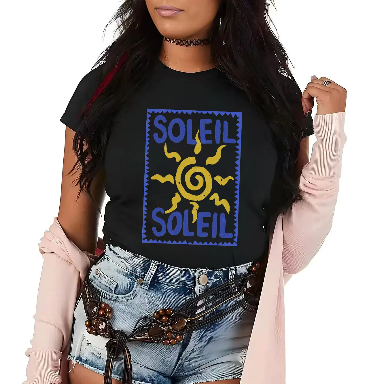 

Модная футболка с принтом солнечных букв и коротким рукавом, универсальная повседневная женская футболка