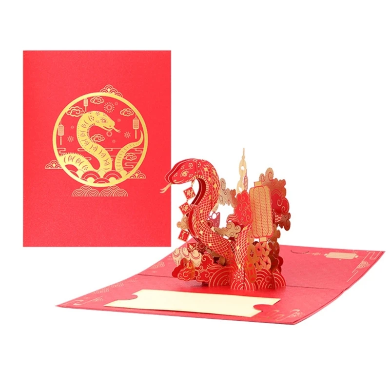 Y1UB Year Of The Snake 2025 Chinese New Year 3D Greeting Card for Family and Friend