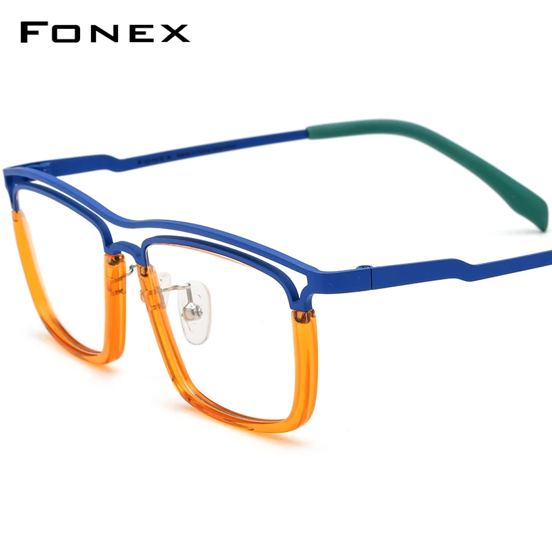 

FONEX Acetate Titanium Glasses Frame Men 2024 New Women Fashion Colorful Square Eyeglasses Spectacles Eyewear F85799