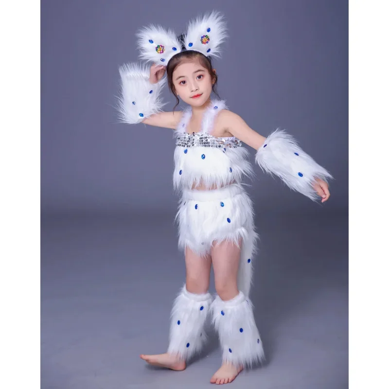 4 ألوان القط تأثيري للفتيات مثير فتاة ازياء الحيوان الرقص الأطفال هالوين الاطفال MN1