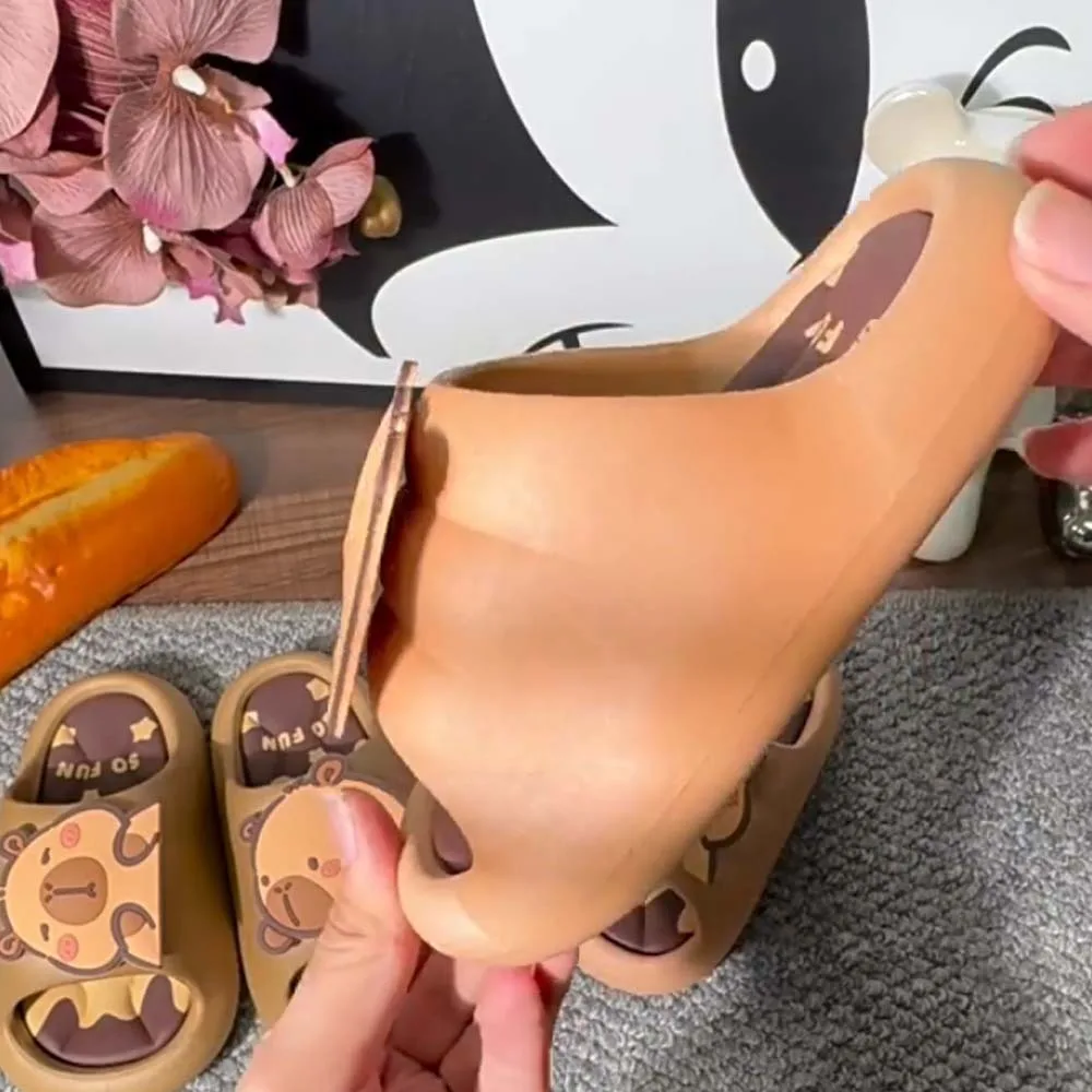 

Милые тапочки-капибары из ПВХ, нескользящие, мягкие, с мультяшным дизайном животных, эластичные, поворотные, детские сандалии для ванной и пляжа