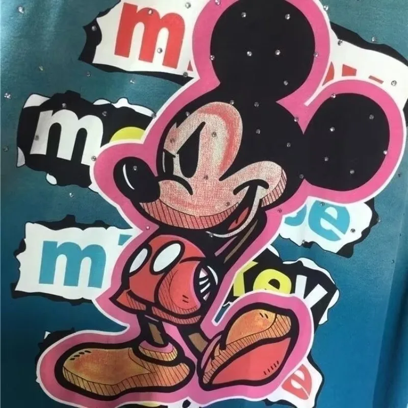Camiseta de grandes dimensões verão novo dos desenhos animados mickey impressão tie dye gradiente manga curta roupas femininas soltas casuais topo camisetas femininas