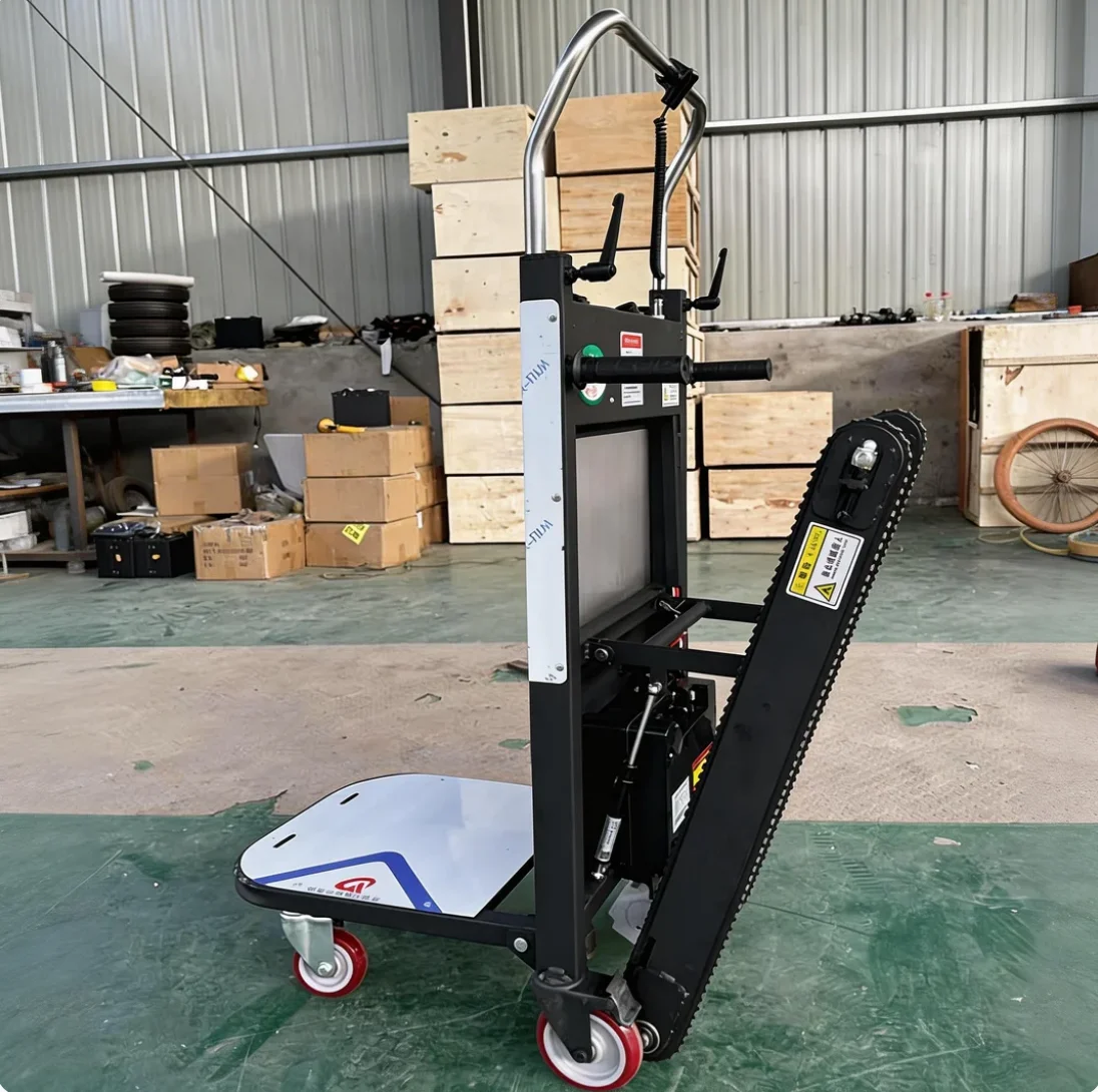 Electric Stair Climbing Machine Wheel Crawler Type Steel Platform Lift Move Handing Transport Tool Trolley 300KG 400KG
