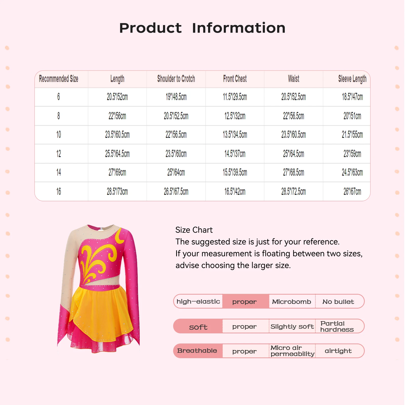 Kids Girls Figure Skating Competition Dress Long Sleeves Finger Holes  Mesh Shiny Rhinestones Color Block Dance Dress Dancewear