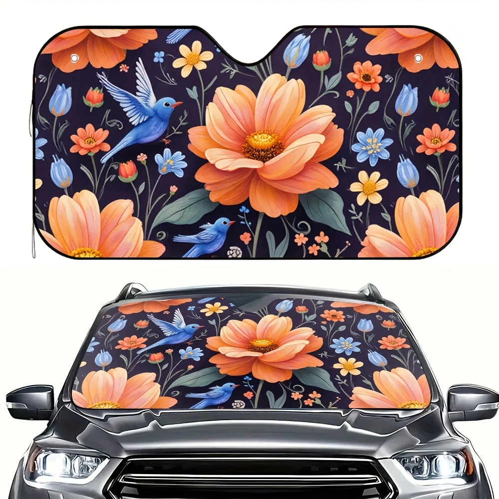 1pc Bohemian Flower Car Sun Visor - Vibrant Floral & Bird Design, Universal Fit, Robust Sun Protection For Fishing Trips & Outdo
