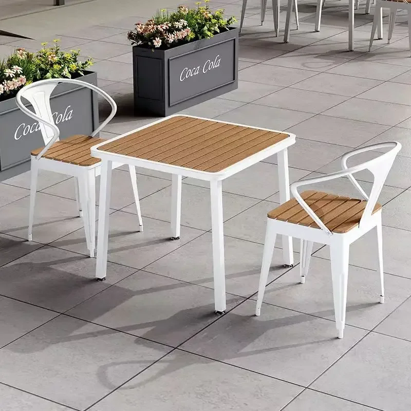 Rectangle Dinning Modern Design Hotel Plastic Furniture Metal Cafe Restaurant Table and Chair Sets