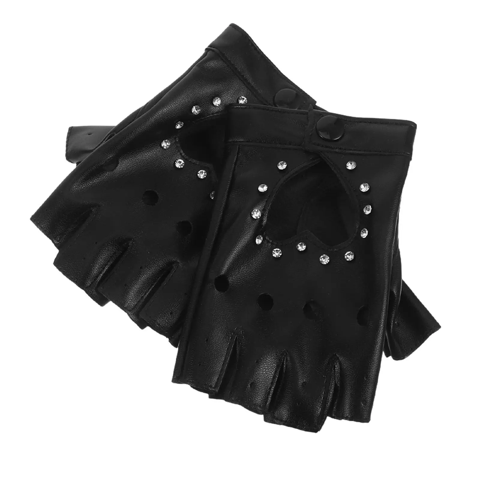 

2Pairs Kids Fingerless Gloves Girls Black PU Heart Cutout Sparkly Punk Fashion Gloves for Children Dance Performance Halloween