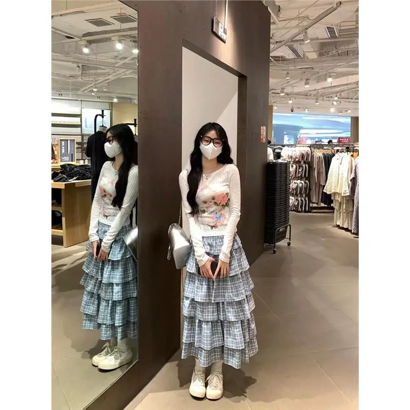 

Korean Sle Sweet Print Long Sve T-irt Women's Slim Fit Ele Beautiful Design Sensation Spicy Top Ins Sle Cotton 00%