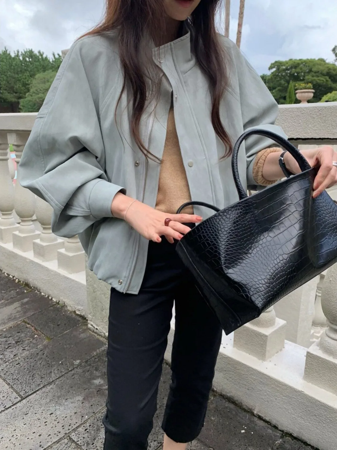 Khaki Short Jacket Women's Autumn Winter New Zipper Stand Collar Workwear Top Small Size Pulling Advanced Feeling Coat