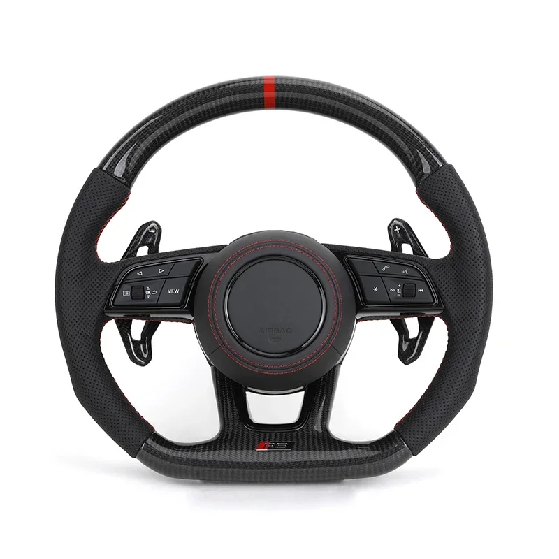 

With Carbon Shift Paddle RS Half Leather Carbon Fiber Steering Wheel for Audi A3 A4 A5 S3 S4 S5 B9 B8 B8.5 SQ5 Q8 RS3 RSQ8 Q3