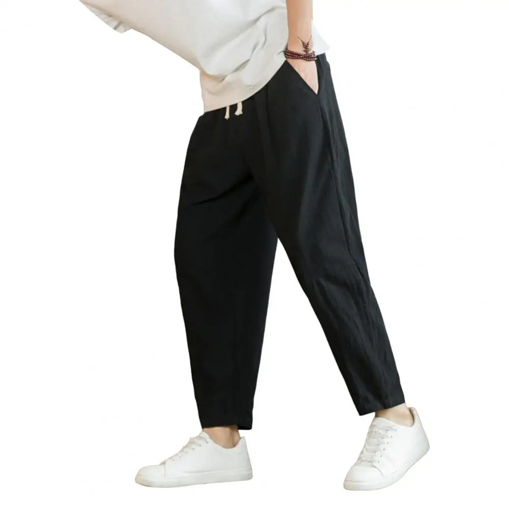 Pantalones holgados y rectos con cordón para hombre, pantalones de chándal con bolsillos de cintura elástica, hasta el tobillo transpirables, ropa