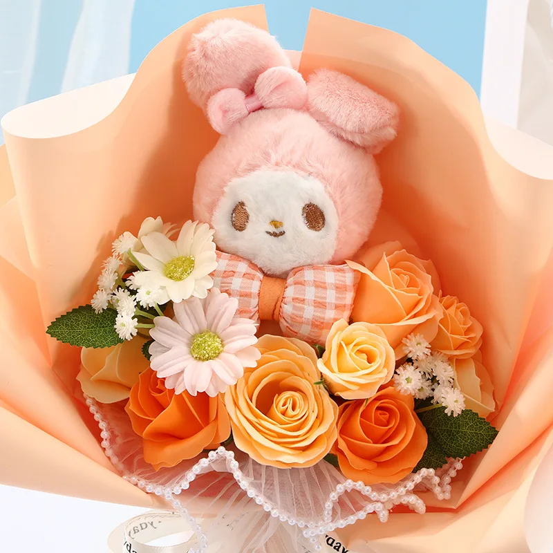 Sanrios Kawaii Kuromi Cinnamoroll Plush Doll Bouquet Girls Festival Gift Cute Cartoon My Melody Soap Bouquet Girlfriend Gifts