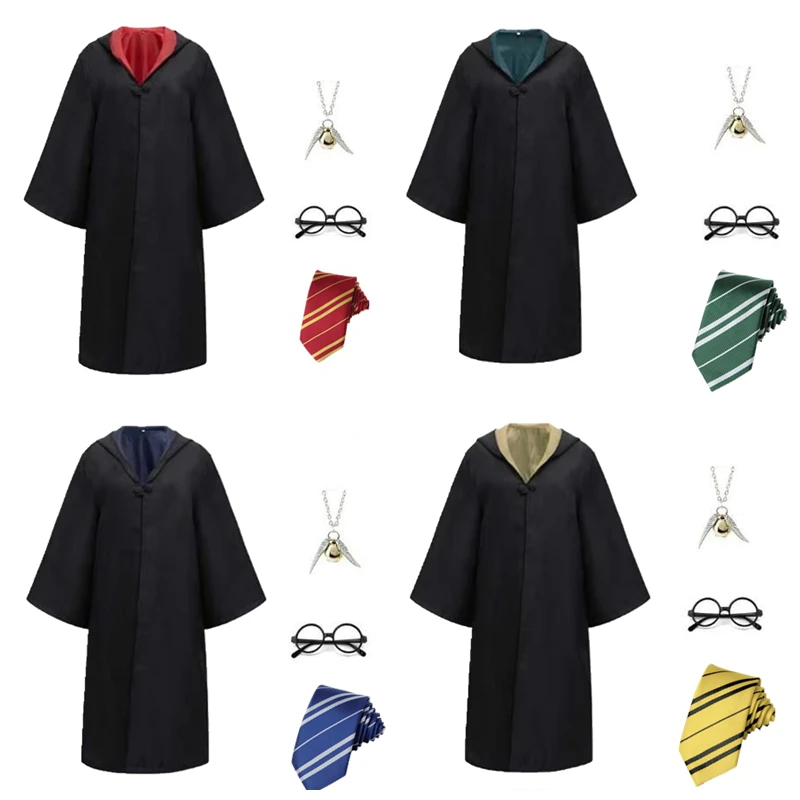 Костюм Гарри Поттера, волшебный халат, галстук, шарф, ожерелье, очки, юбка, брючная рубашка, свитер с Гриффиндорами, Рождественский костюм на Хэллоуин