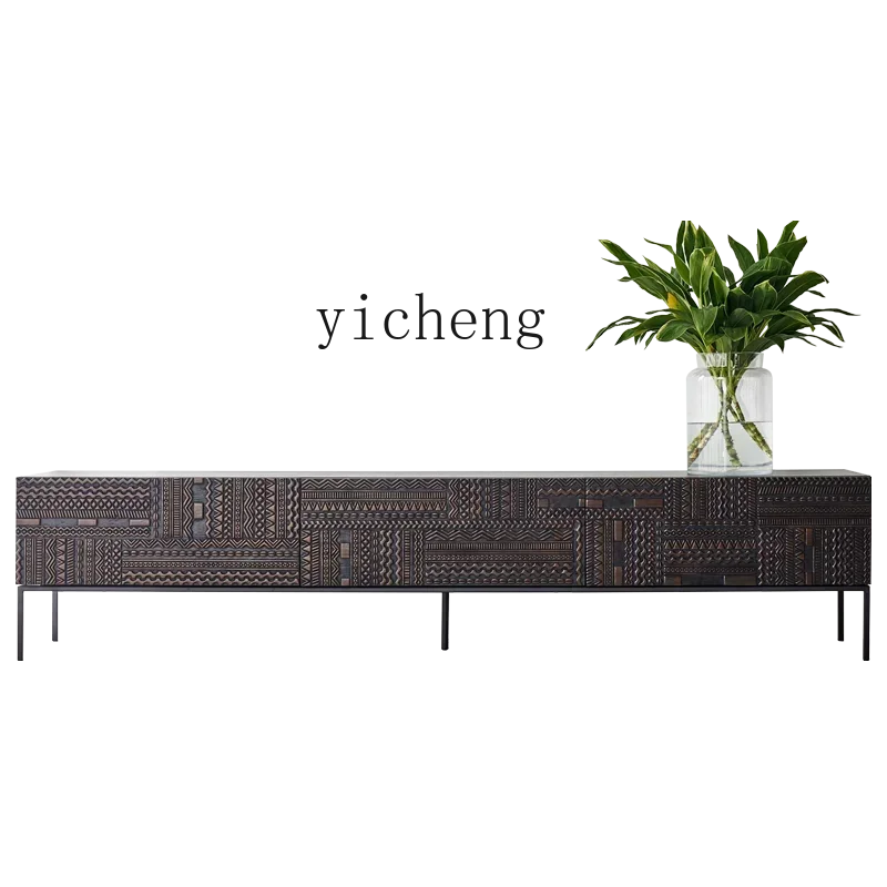 

solid wood carving flower TV cabinet art living room industrial wind bed end cabinet retro wabi sandy wind