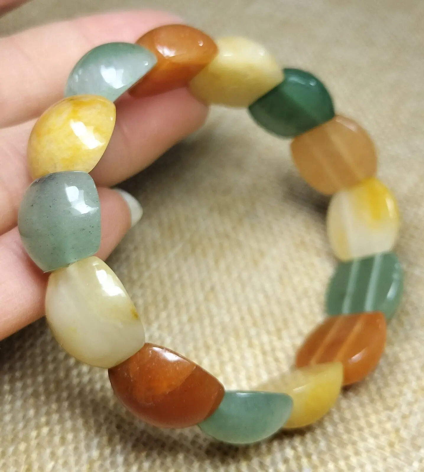 

Certified Natural Multi Color China Gold Silk Jade Bamboo Beads Stretchy Bangle Bracelet