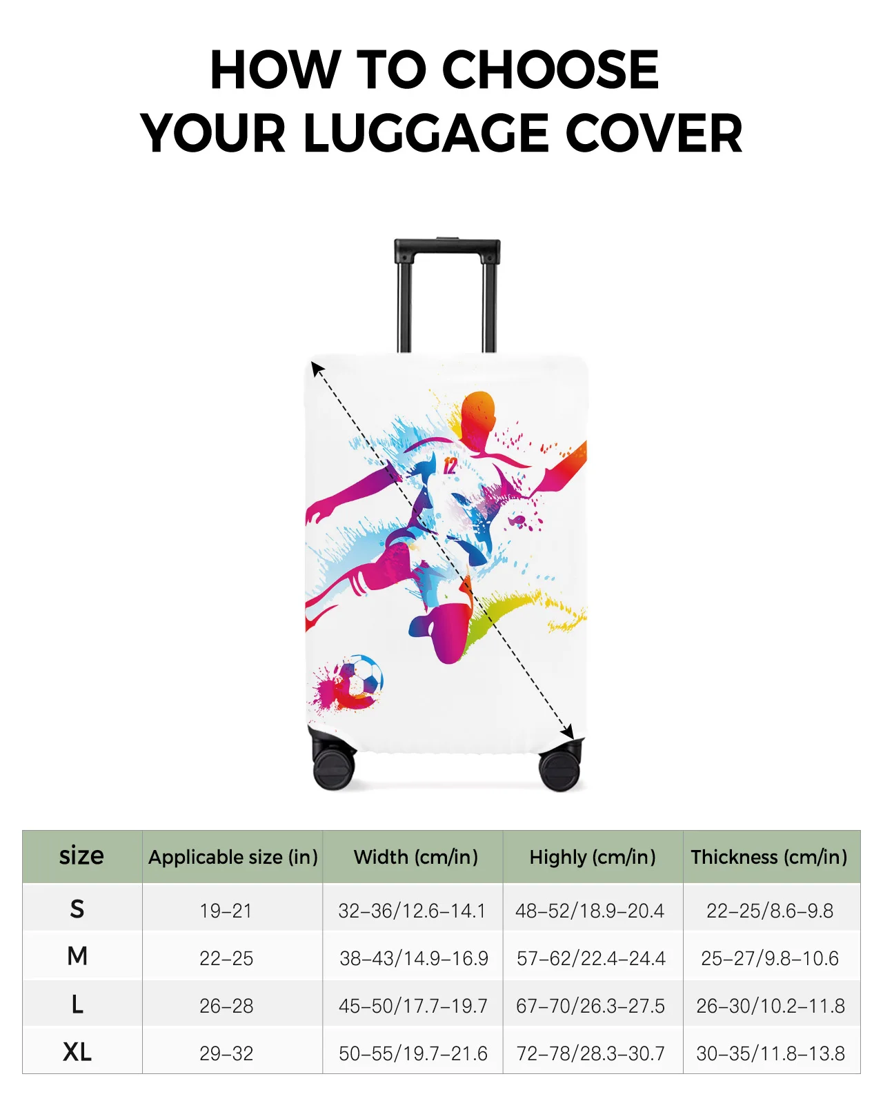 Soccer Player Luggage Cover Stretch Suitcase Protector Baggage Dust Case Cover for 18-32 Inch Suitcase Case Travel Organizer