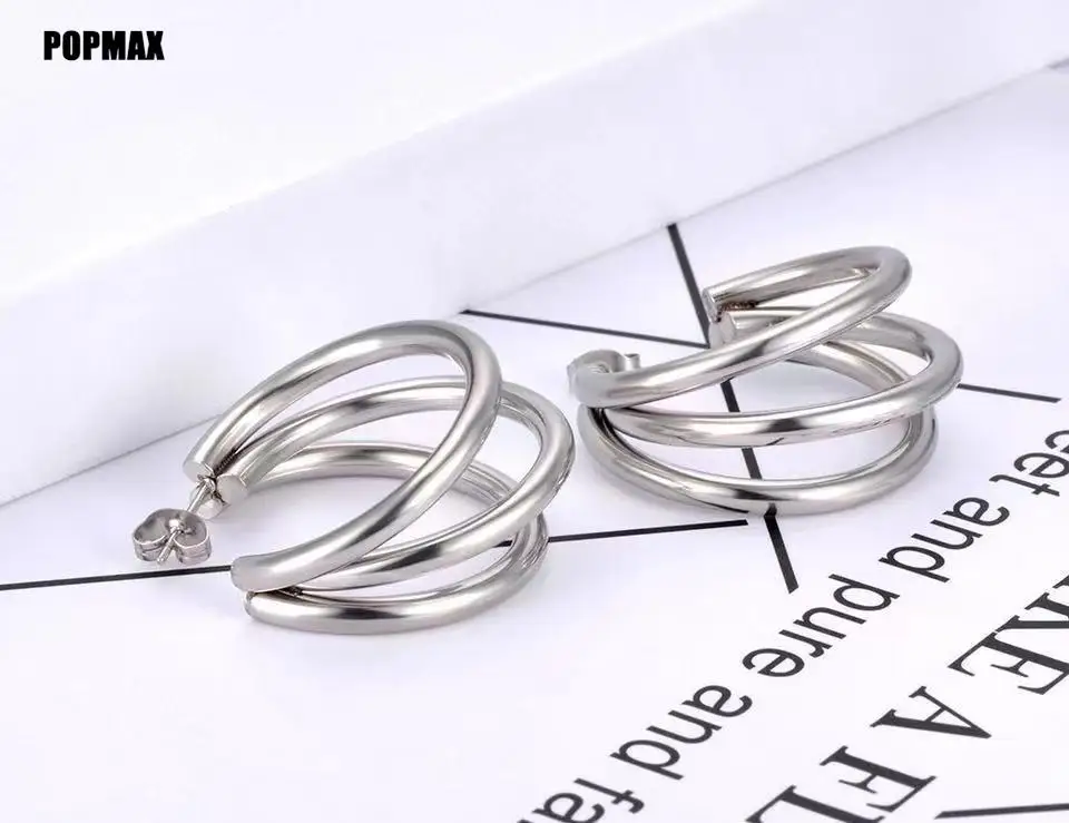 POPMAX Fashion Korean Metal Elegant Hoop Earring Woman 2022 New Vintage Geometric Statement Earrings Jewelry Brincos Gift