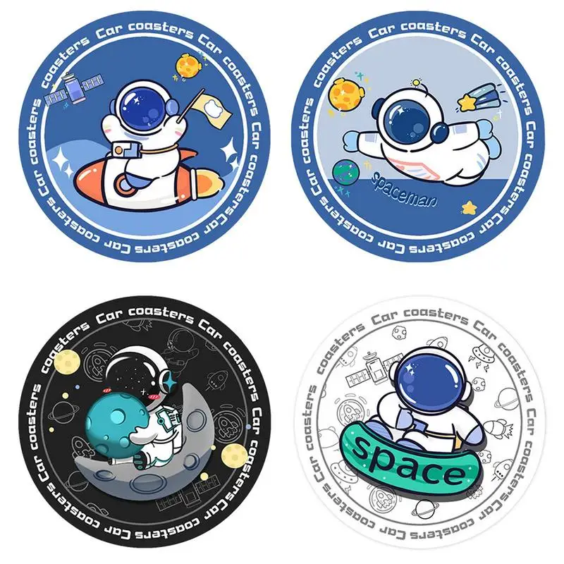 Auto Cup Coaster Astronaut Design Car Cup Pad Coasters Cute Auto Drinks Coasters With Anti Slip Cork Base For Auto Accessories