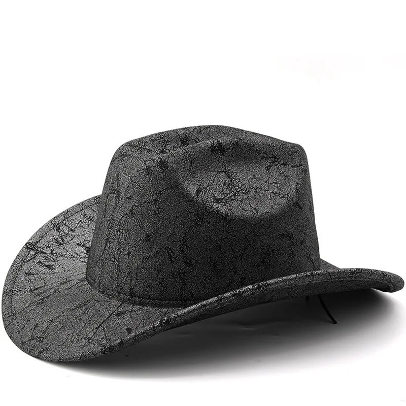 Texture Western Cowboy PU Men's British Top Large Eaves Outdoor Sunshade Jazz Hat