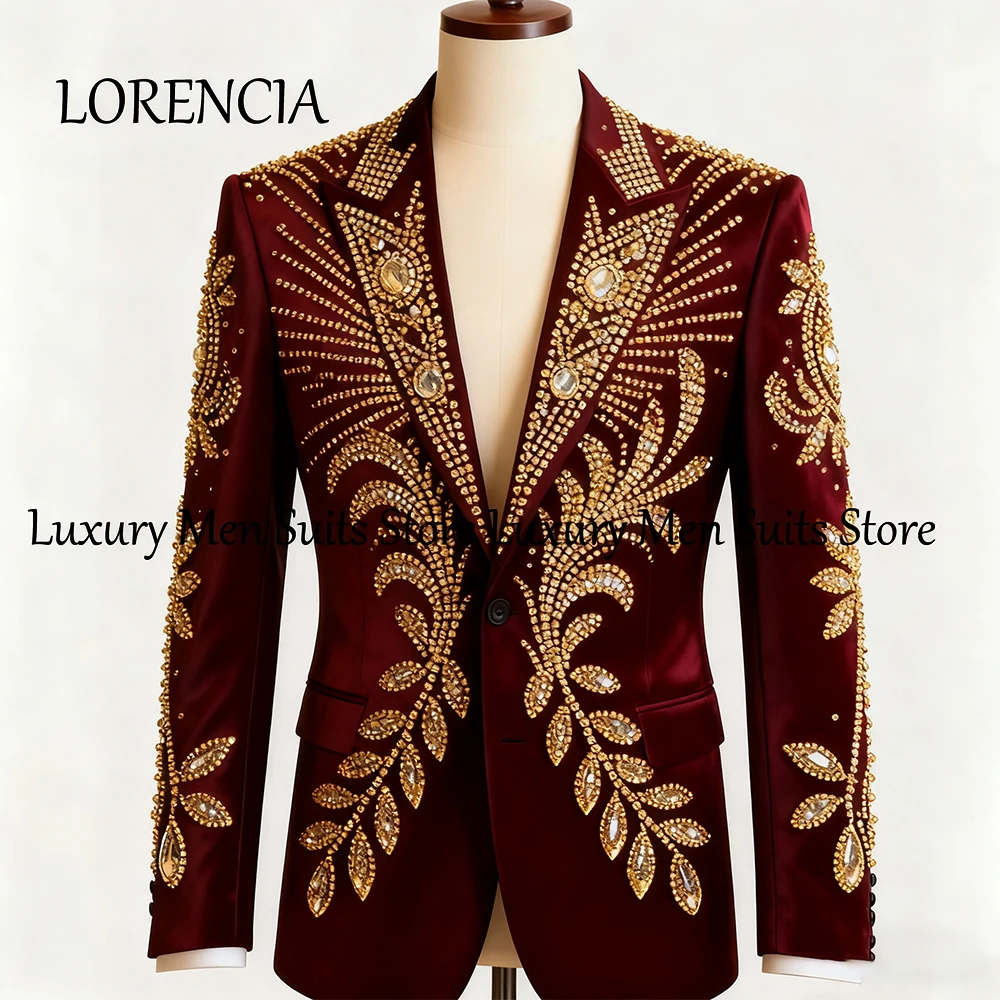 

Sparkling Crystal Suits for Male 2 Pcs Single Breasted Tuxedos Evening Party Outfit 2025 Customized Blazer Pants zomerset heren