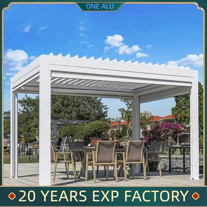 Factory Outdoor Waterproof Pergola Square Adjustable Shutter Aluminum Louver Gazebo Outdoor Roof Pergola Aluminium Outdoor