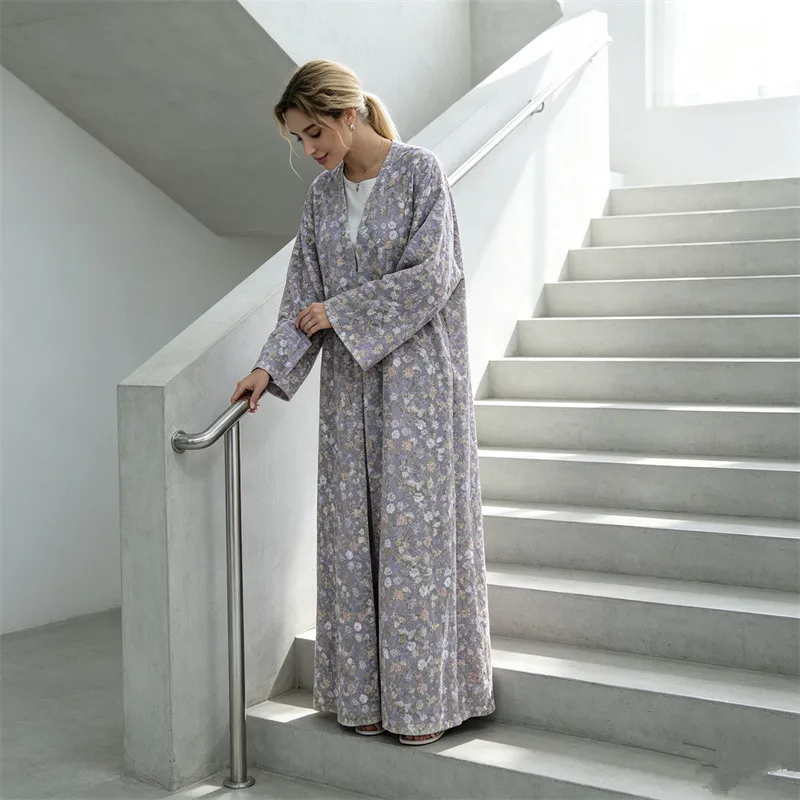 Modest Embroidery Open Abaya Kimono Cardigan With Matching Hijab Dubai Kaftan Kebaya Muslim Dress Cardigan Outfit Islam Jalabiya
