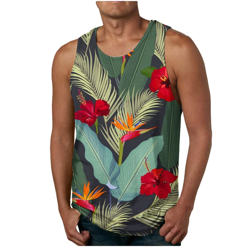 

New Palm Tree Graphic Tank Top For Men 3D Print Sleeveless Beach Hemp Palm Pattern Tank Tops Vest Hawaii T-shirts Clothing