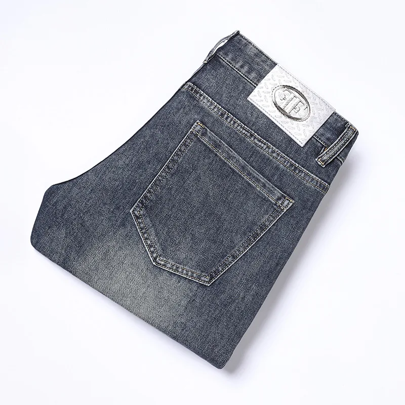 2024 New Men's Trousers Simple Slim-Fit Nostalgic Craft Rhinestone Printing Skinny Pants Cotton Elastic Fashion Brand Jeans Men