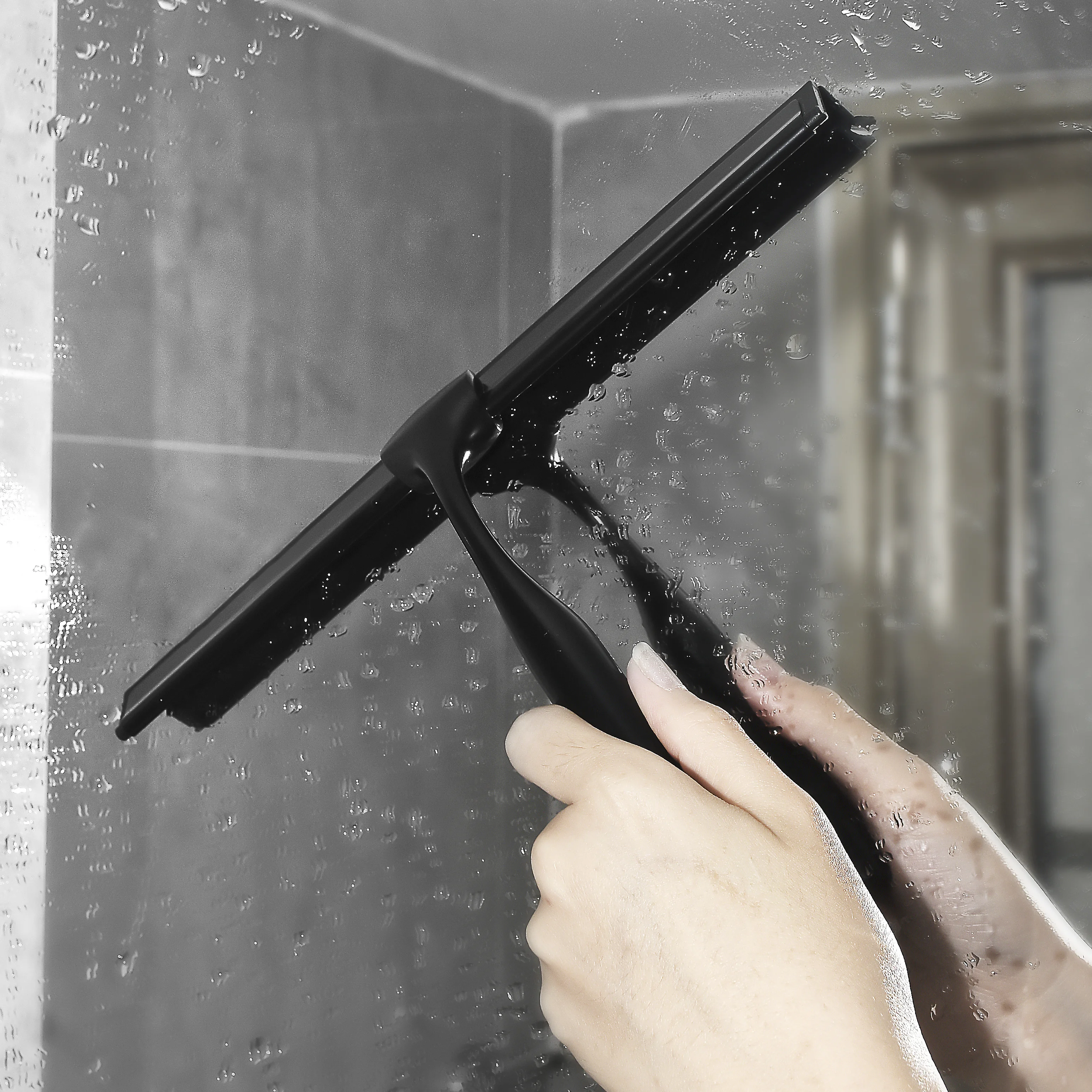 Black Rubber Scrape Silicone Shower Cleaner Stainless Steel Squeegee 10\'\' 12\'\' 14\'\' INCH Bathroom Kitchen Household Car Window