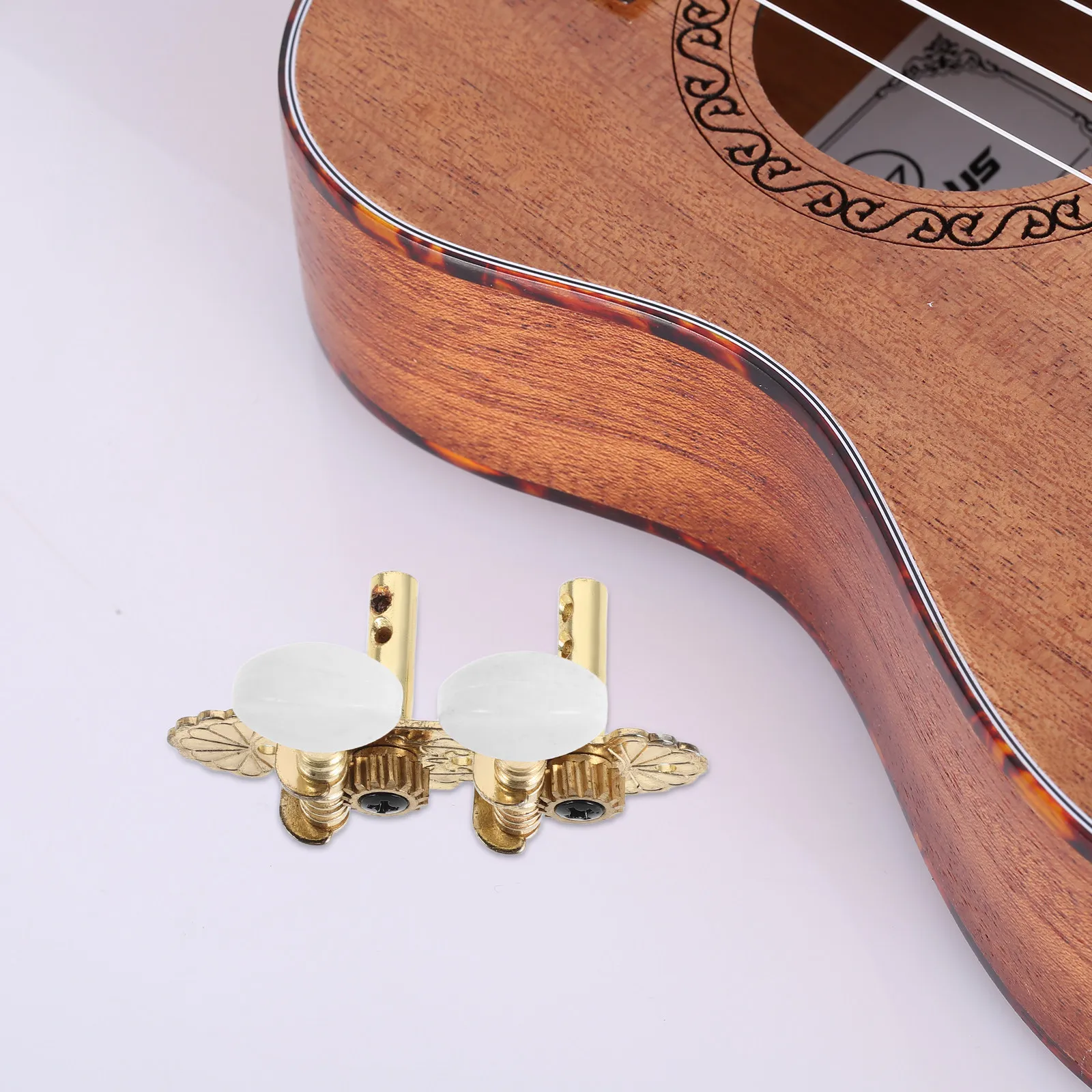 1Set Vintage Brass Ukulele Tuning Peg Knobs with Dual-Hole Mounting for Soprano Baritone Uke 2R2L Classical Guitar Tuners view 5
