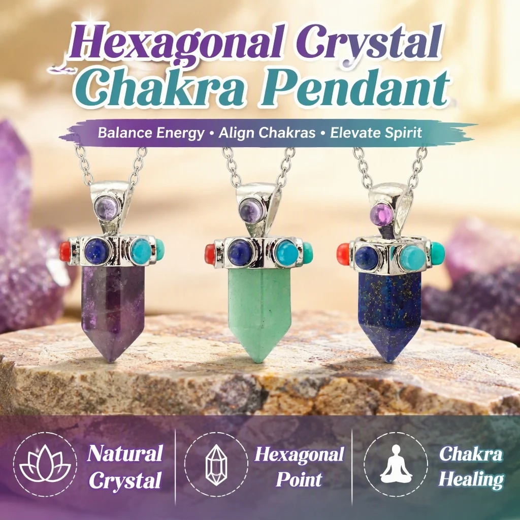 Hexagonal Column Seven Chakra Pendant Necklace Charm White K Gold Plated Healing Reiki Jewelry for Women Meditation Yoga Gift