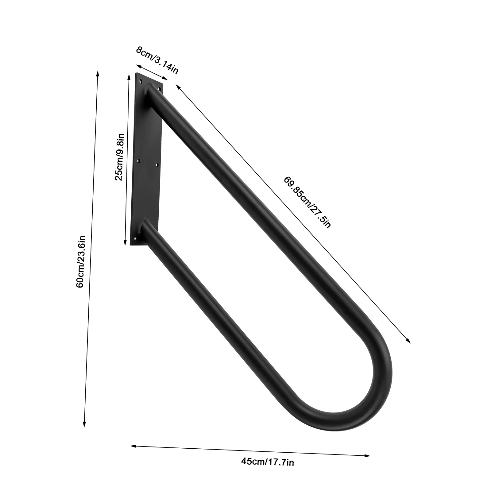 Corrimano per scale da esterno in confezione da 2, ferro a forma di U, trazione massima di 220 libbre, vernice nano per cottura, supporto a parete per 1-3 gradini