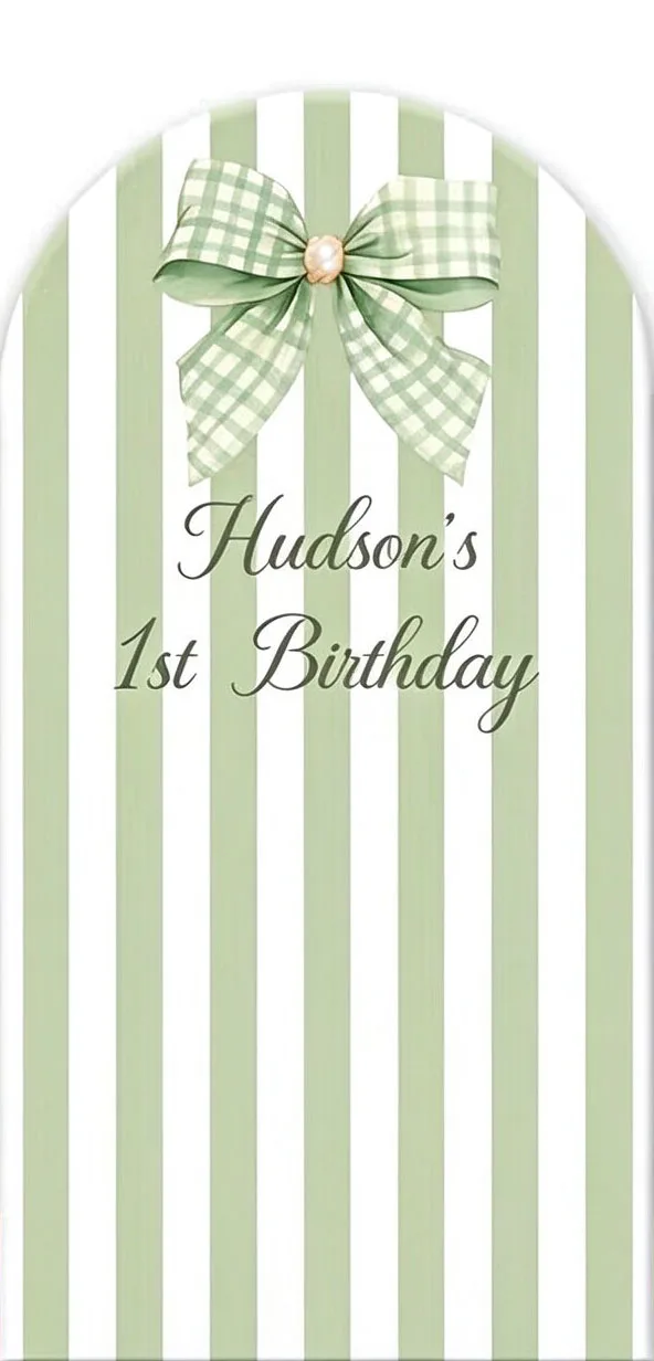 Custom 2-Side Sage Green Bow Plaid Baby Shower Arch Backdrop Cover Silly Goose Daisy Birthday Party Decor Backdrop Photo