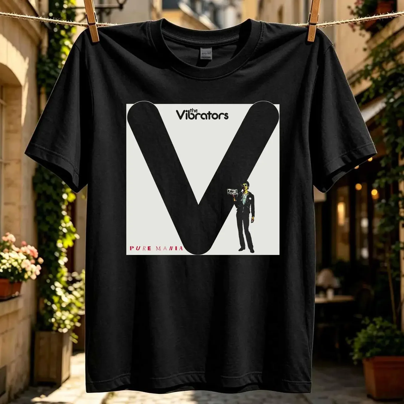 washed T Shirt The Vibrators Pure Mania Mens Licensed Rock N Roll Band New Black long or short sleeves vintage Washed Versatile