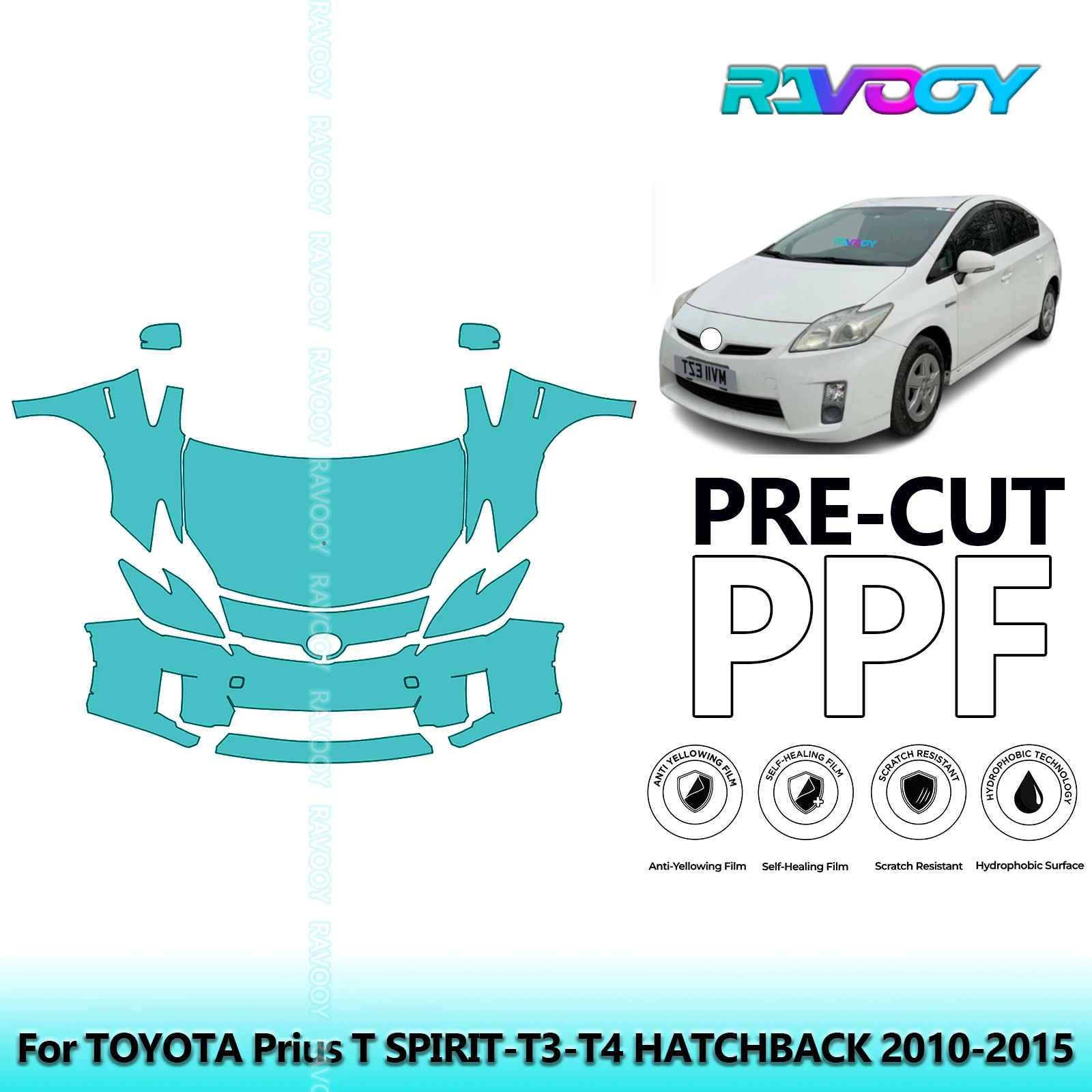 

8.5Mil Front Kit Precut Paint Protection Film PPF Clear Bra For TOYOTA Prius T SPIRIT-T3-T4 HATCHBACK 2010-2015